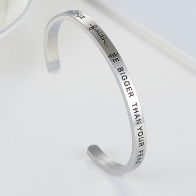 Engraved &#39;Let Your Faith be Bigger than your Fear&#39; Cuff Bracelet