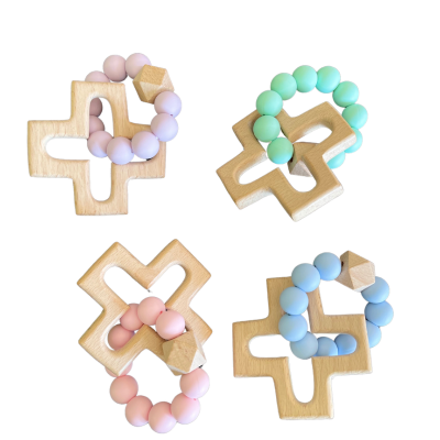 Silicone and Wood Cross Decade Teether - NEW PASTELS RANGE