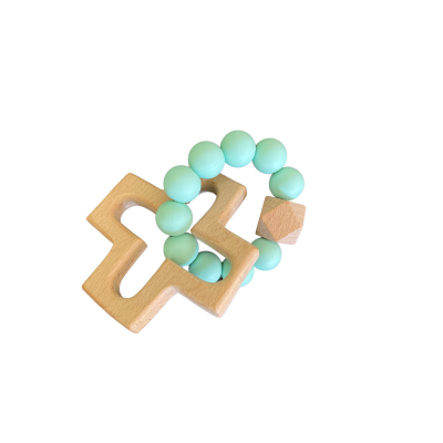 Silicone and Wood Cross Decade Teether - NEW PASTELS RANGE