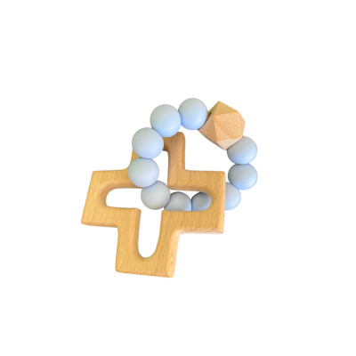 Silicone and Wood Cross Decade Teether - NEW PASTELS RANGE