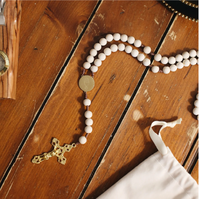 Eucharist (Holy Communion) Rosary | Catholic Rosary with White Beads & Gold Crucifix