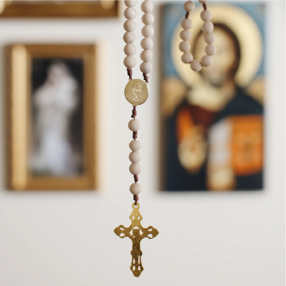 Eucharist (Holy Communion) Rosary | Catholic Rosary with White Beads & Gold Crucifix