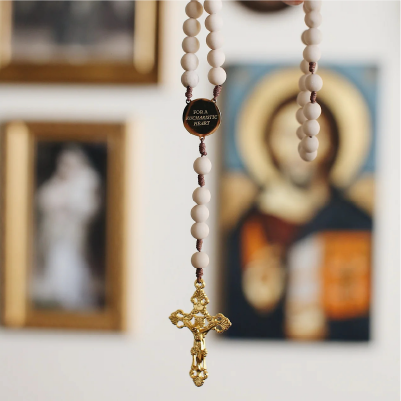 Eucharist (Holy Communion) Rosary | Catholic Rosary with White Beads & Gold Crucifix