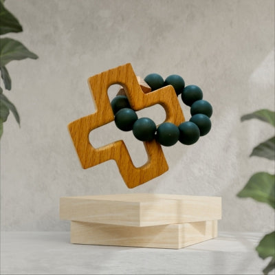 Silicone and Wood Cross Decade Teether