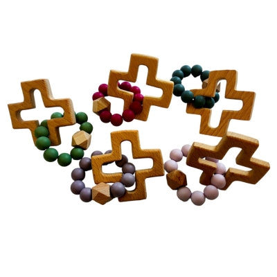 Silicone and Wood Cross Decade Teether