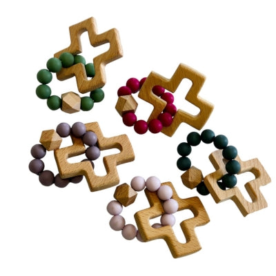 Silicone and Wood Cross Decade Teether