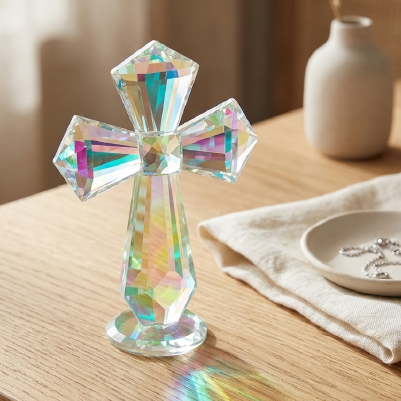 Crystal Standing Cross - Elegant Tabletop Ornament