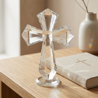 Crystal Standing Cross - Elegant Tabletop Ornament