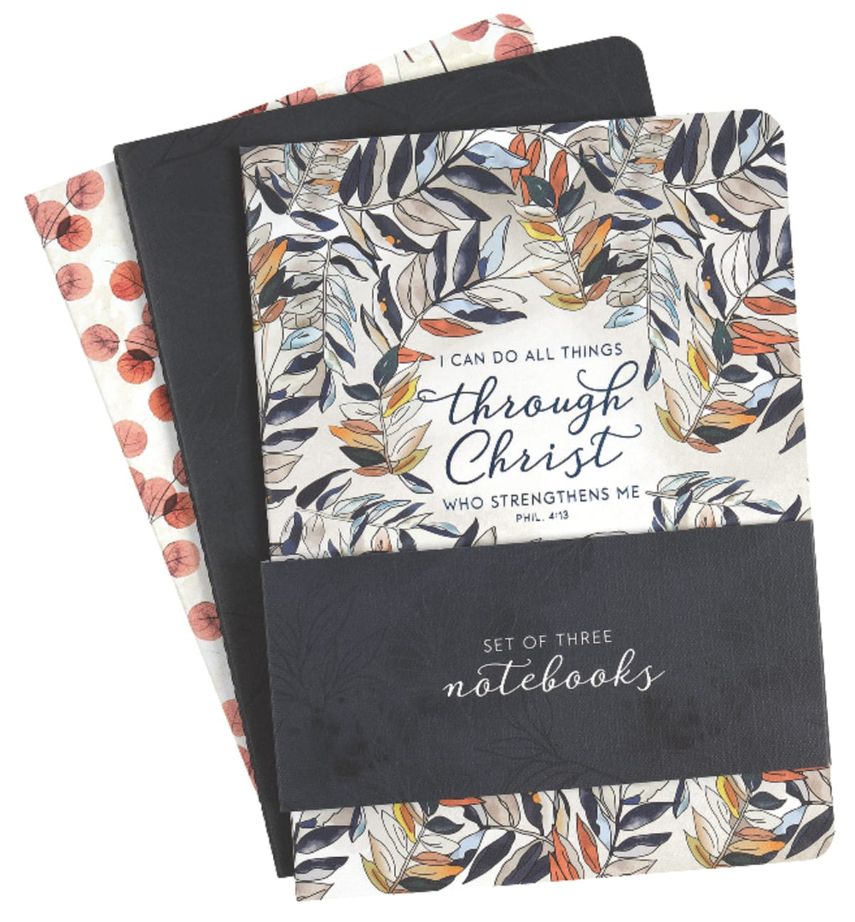 NOTEBOOK (SET OF 3): THROUGH CHRIST, NAVY LEAVES