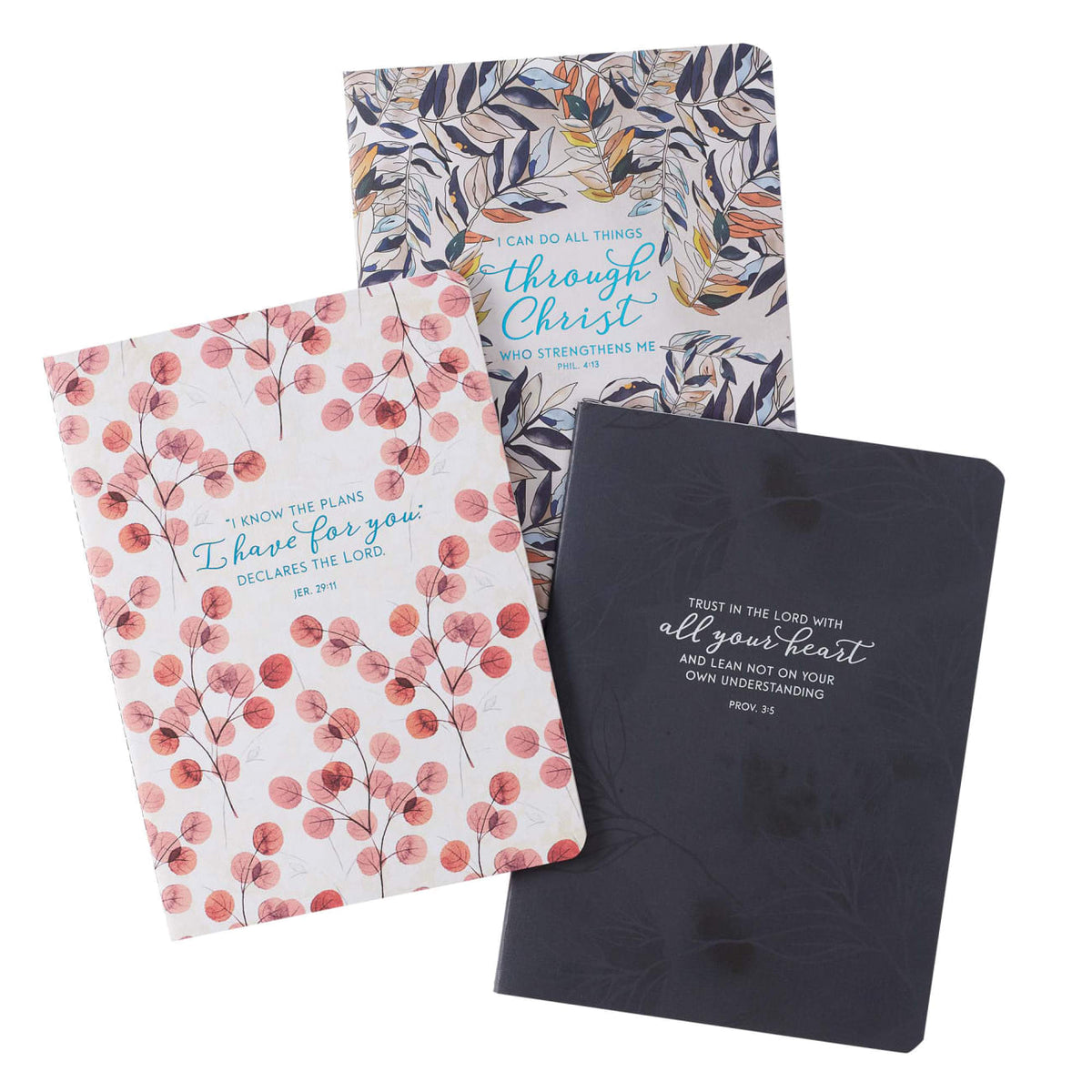 NOTEBOOK (SET OF 3): THROUGH CHRIST, NAVY LEAVES