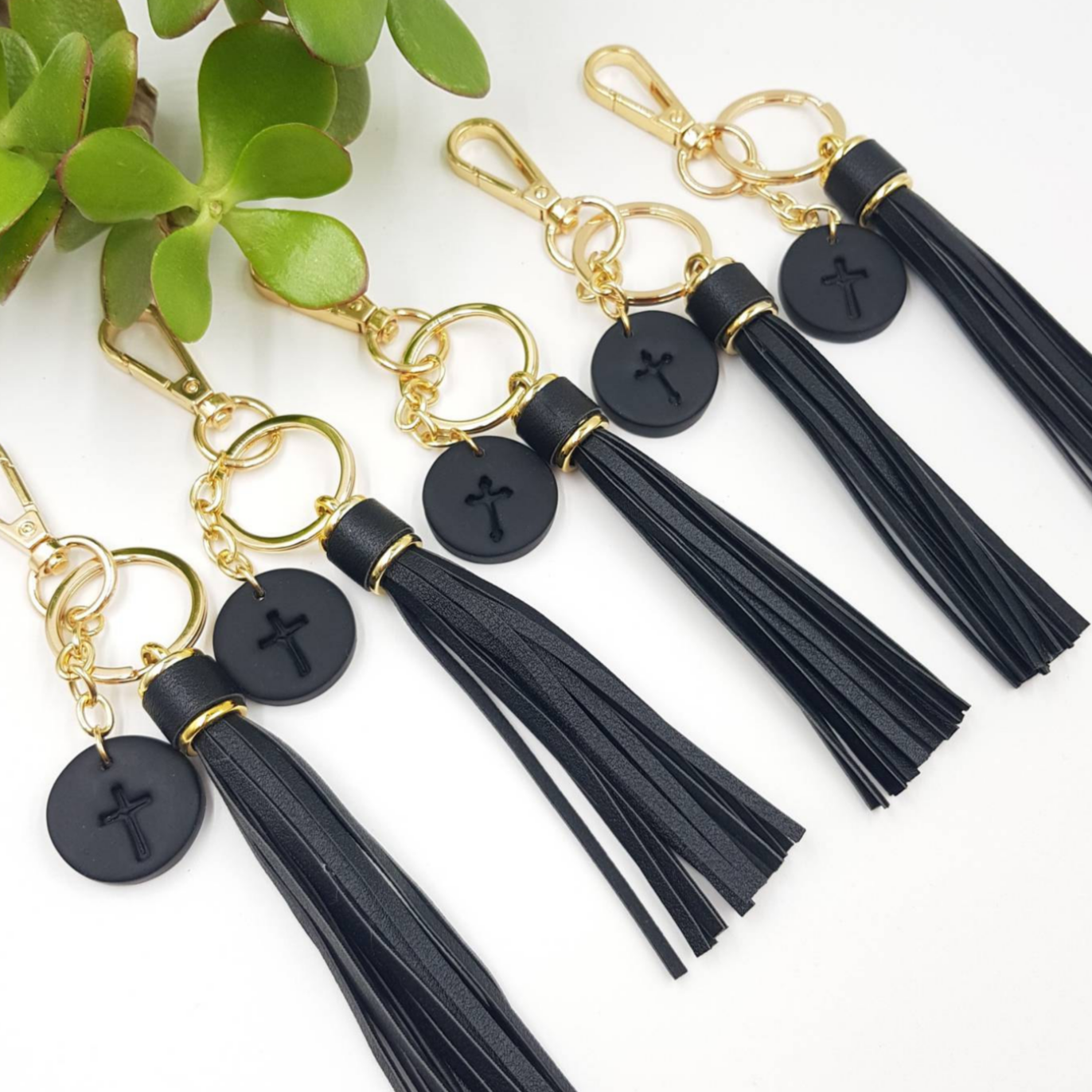 Leather Tassel Keyring with Cross (4 colour options) - Modern Grace